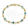 Oro Laminado Fancy Bracelet, Gold Filled Style Evil Eye Design, White Enamel Finish, Golden Finish, 03.213.0033.4.08 (06 MM Thickness, 8 Inches Length)