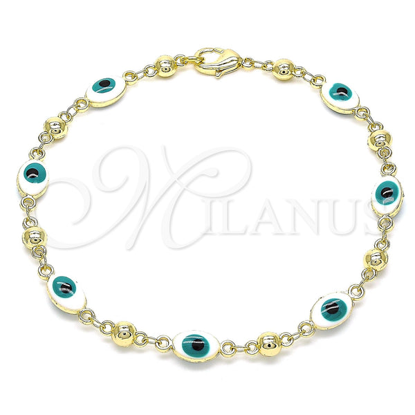 Oro Laminado Fancy Bracelet, Gold Filled Style Evil Eye Design, White Enamel Finish, Golden Finish, 03.213.0033.4.08 (06 MM Thickness, 8 Inches Length)