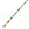 Oro Laminado Fancy Bracelet, Gold Filled Style Evil Eye Design, Green Enamel Finish, Golden Finish, 03.213.0033.5.08 (06 MM Thickness, 8 Inches Length)