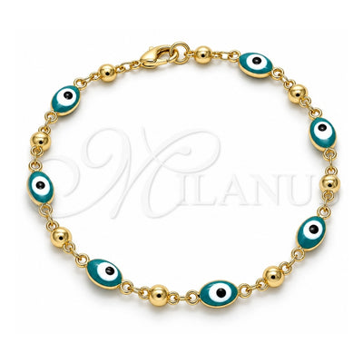 Oro Laminado Fancy Bracelet, Gold Filled Style Evil Eye Design, Green Enamel Finish, Golden Finish, 03.213.0033.5.08 (06 MM Thickness, 8 Inches Length)