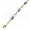 Oro Laminado Fancy Anklet, Gold Filled Style Evil Eye Design, Green Enamel Finish, Golden Finish, 03.213.0033.5.10 (06 MM Thickness, 10 Inches Length)