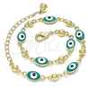 Oro Laminado Fancy Anklet, Gold Filled Style Evil Eye Design, Green Enamel Finish, Golden Finish, 03.213.0033.5.10 (06 MM Thickness, 10 Inches Length)