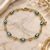 Oro Laminado Fancy Anklet, Gold Filled Style Evil Eye Design, Green Enamel Finish, Golden Finish, 03.213.0033.5.10 (06 MM Thickness, 10 Inches Length)