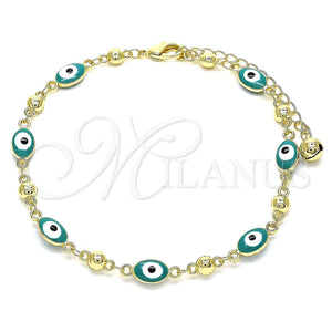 Gold Filled Anklet — Fancy Anklet Evil Eye Design Green Enamel 03. — main product view — SKU 143362 | Oro Laminado tobillera — elegante Anklet Evil Eye diseño Green Enamel 03. — SKU 143362
