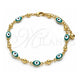 Oro Laminado Fancy Anklet, Gold Filled Style Evil Eye Design, Green Enamel Finish, Golden Finish, 03.213.0033.5.10 (06 MM Thickness, 10 Inches Length)