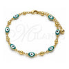 Oro Laminado Fancy Anklet, Gold Filled Style Evil Eye Design, Green Enamel Finish, Golden Finish, 03.213.0033.5.10 (06 MM Thickness, 10 Inches Length)