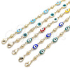Oro Laminado Fancy Anklet, Gold Filled Style Evil Eye Design, Green Enamel Finish, Golden Finish, 03.213.0033.5.10 (06 MM Thickness, 10 Inches Length)