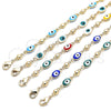 Oro Laminado Fancy Anklet, Gold Filled Style Evil Eye Design, Green Enamel Finish, Golden Finish, 03.213.0033.5.10 (06 MM Thickness, 10 Inches Length)