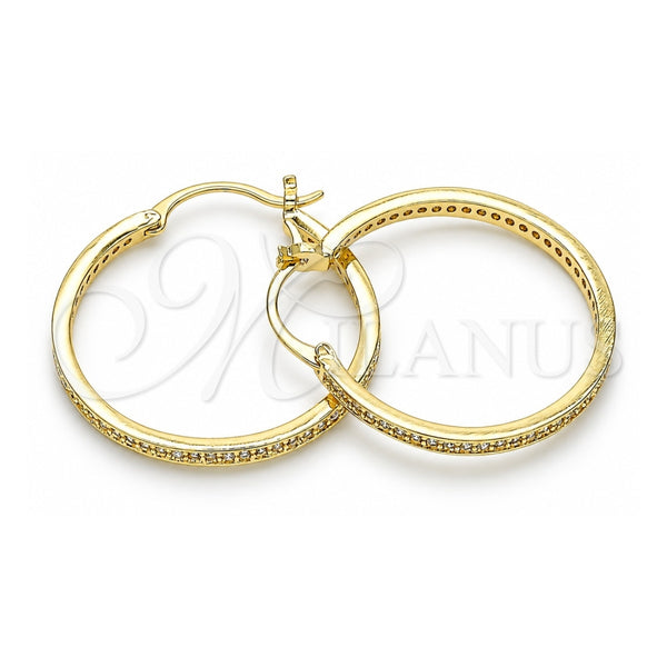Oro Laminado Medium Hoop, Gold Filled Style with White Micro Pave, Polished, Golden Finish, 02.185.0005.30