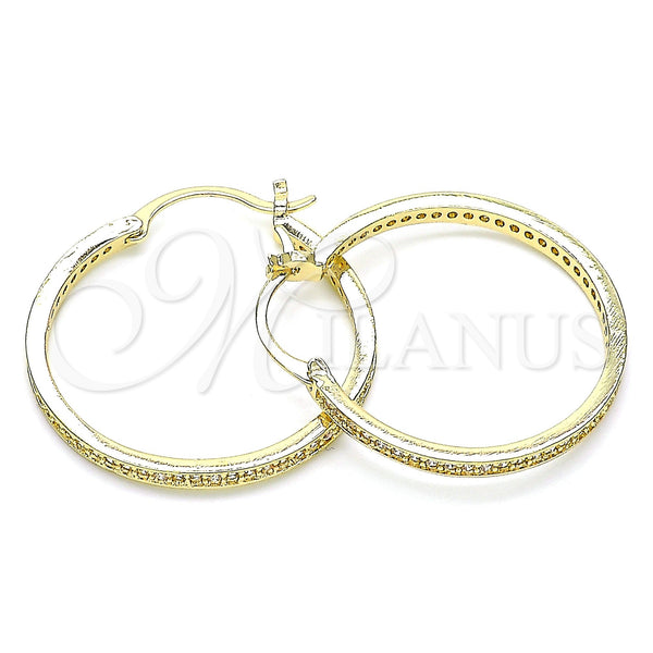 Gold Filled Hoop Earrings — Medium Hoop with White Micro Pave Polished 02. — main product view — SKU 143367 | Oro Laminado aretes de aro — Medium Hoop with blanco Micro Pave pulido 02. — SKU 143367