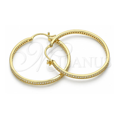 Oro Laminado Medium Hoop, Gold Filled Style with White Micro Pave, Polished, Golden Finish, 02.185.0005.40
