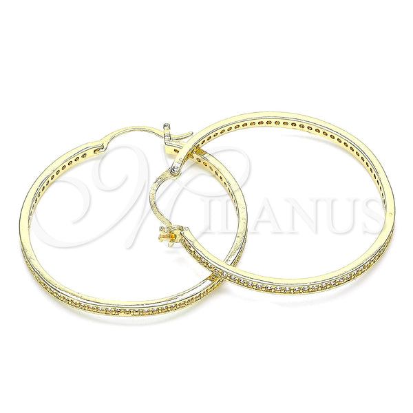 Gold Filled Hoop Earrings — Medium Hoop with White Micro Pave Polished 02. — main product view — SKU 143368 | Oro Laminado aretes de aro — Medium Hoop with blanco Micro Pave pulido 02. — SKU 143368