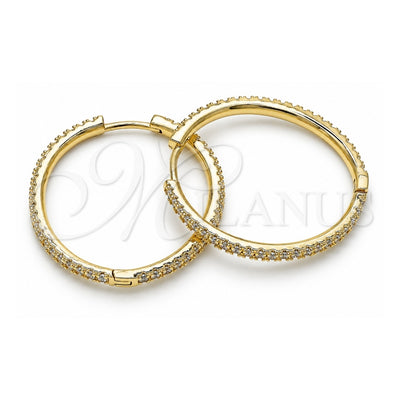 Oro Laminado Huggie Hoop, Gold Filled Style with White Cubic Zirconia, Polished, Golden Finish, 02.185.0007.35