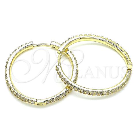 Oro Laminado Huggie Hoop, Gold Filled Style with White Cubic Zirconia, Polished, Golden Finish, 02.185.0007.35