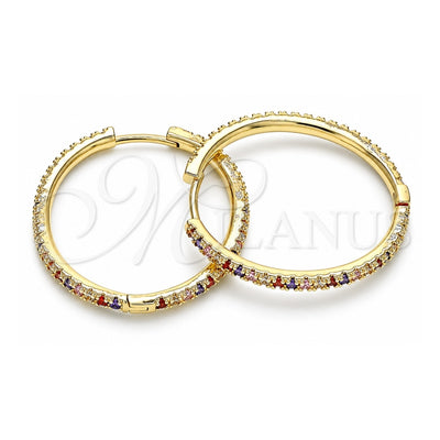 Oro Laminado Huggie Hoop, Gold Filled Style with Multicolor Cubic Zirconia, Polished, Golden Finish, 02.185.0007.1.35