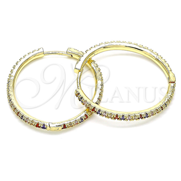 Gold Filled Hoop Earrings — Huggie Hoop with Multicolor Cubic Zirconia Polished 02. — main product view — SKU 143372 | Oro Laminado aretes de aro — Huggie Hoop with Multicolor Cubic Zirconia pulido 02. — SKU 143372