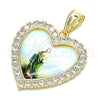 Oro Laminado Religious Pendant, Gold Filled Style San Judas and Heart Design, with White Cubic Zirconia, Polished, Golden Finish, 05.253.0122