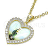 Oro Laminado Religious Pendant, Gold Filled Style San Judas and Heart Design, with White Cubic Zirconia, Polished, Golden Finish, 05.253.0122