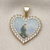 Oro Laminado Religious Pendant, Gold Filled Style San Judas and Heart Design, with White Cubic Zirconia, Polished, Golden Finish, 05.253.0122