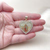 Oro Laminado Religious Pendant, Gold Filled Style Guadalupe and Heart Design, with White Cubic Zirconia, Polished, Golden Finish, 05.253.0123