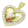 Oro Laminado Religious Pendant, Gold Filled Style Guadalupe and Heart Design, with White Cubic Zirconia, Polished, Golden Finish, 05.253.0123