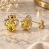 Oro Laminado Stud Earring, Gold Filled Style Heart and Teardrop Design, with Yellow Cubic Zirconia, Polished, Golden Finish, 02.213.0231