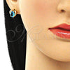 Oro Laminado Stud Earring, Gold Filled Style Heart and Teardrop Design, with Blue Topaz Cubic Zirconia, Polished, Golden Finish, 02.213.0231.1