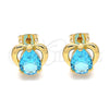 Oro Laminado Stud Earring, Gold Filled Style Heart and Teardrop Design, with Blue Topaz Cubic Zirconia, Polished, Golden Finish, 02.213.0231.1