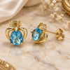 Oro Laminado Stud Earring, Gold Filled Style Heart and Teardrop Design, with Blue Topaz Cubic Zirconia, Polished, Golden Finish, 02.213.0231.1
