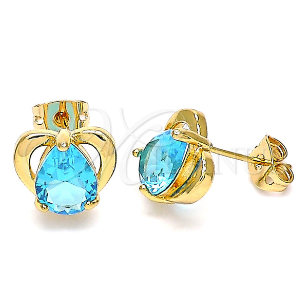 Gold Filled Ring — Stud Earring Heart and Teardrop Design with Blue — main product view — SKU 143387 | Oro Laminado anillo — Stud Earring corazón and Teardrop diseño with Blue — SKU 143387