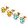 Oro Laminado Stud Earring, Gold Filled Style Heart and Teardrop Design, with Blue Topaz Cubic Zirconia, Polished, Golden Finish, 02.213.0231.1