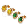 Oro Laminado Stud Earring, Gold Filled Style Teardrop Design, with Yellow Cubic Zirconia, Polished, Golden Finish, 02.213.0232