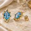 Oro Laminado Stud Earring, Gold Filled Style with Blue Topaz Cubic Zirconia, Polished, Golden Finish, 02.213.0233