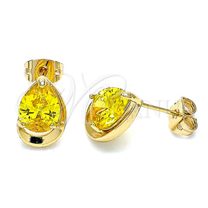 Gold Filled Ring — Stud Earring Teardrop Design with Yellow Cubic Zirconia — main product view — SKU 143393 | Oro Laminado anillo — Stud Earring Teardrop diseño with Yellow Cubic Zirconia — SKU 143393
