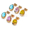 Oro Laminado Stud Earring, Gold Filled Style Teardrop Design, with Yellow Cubic Zirconia, Polished, Golden Finish, 02.213.0234.1