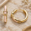 Oro Laminado Huggie Hoop, Gold Filled Style Belt Buckle Design, Pink Enamel Finish, Golden Finish, 02.213.0236.15