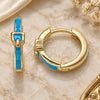 Oro Laminado Huggie Hoop, Gold Filled Style Belt Buckle Design, Blue Enamel Finish, Golden Finish, 02.213.0236.1.15