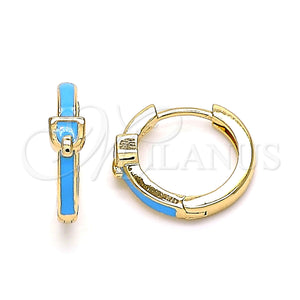Gold Filled Hoop Earrings — Huggie Hoop Belt Buckle Design Blue Enamel 02. — main product view — SKU 143399 | Oro Laminado aretes de aro — Huggie Hoop Belt Buckle diseño Blue Enamel 02. — SKU 143399