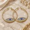 Oro Laminado Large Hoop, Gold Filled Style Evil Eye Design, with White Crystal, Blue Enamel Finish, Golden Finish, 02.380.0074.50
