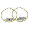 Oro Laminado Large Hoop, Gold Filled Style Evil Eye Design, with White Crystal, Blue Enamel Finish, Golden Finish, 02.380.0074.50