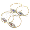 Oro Laminado Large Hoop, Gold Filled Style Evil Eye Design, with White Crystal, Blue Enamel Finish, Golden Finish, 02.380.0074.50