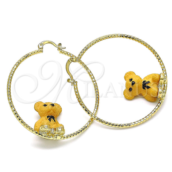 Gold Filled Hoop Earrings — Large Hoop Teddy Bear Design Yellow Resin 02. — main product view — SKU 143404 | Oro Laminado aretes de aro — Large Hoop Teddy Bear diseño Yellow Resin 02. — SKU 143404