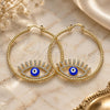 Oro Laminado Large Hoop, Gold Filled Style Evil Eye Design, with White Crystal, Blue Enamel Finish, Golden Finish, 02.380.0076.1.50