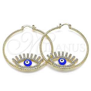 Gold Filled Hoop Earrings — Large Hoop Evil Eye Design with White Crystal — main product view — SKU 143406 | Oro Laminado aretes de aro — Large Hoop Evil Eye diseño with cristal blanco — SKU 143406
