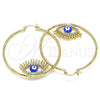 Oro Laminado Large Hoop, Gold Filled Style Evil Eye Design, with White Crystal, Blue Enamel Finish, Golden Finish, 02.380.0077.50
