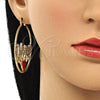 Oro Laminado Large Hoop, Gold Filled Style Nameplate and Heart Design, with White and Garnet Crystal, Diamond Cutting Finish, Golden Finish, 02.380.0079.50