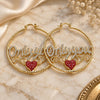 Oro Laminado Large Hoop, Gold Filled Style Nameplate and Heart Design, with White and Garnet Crystal, Diamond Cutting Finish, Golden Finish, 02.380.0079.50