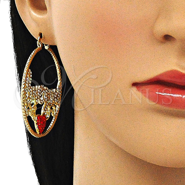 Gold Filled Hoop Earrings — Large Hoop Nameplate and Heart Design with White — alternate product view — SKU 143411 | Oro Laminado aretes de aro — Large Hoop Nameplate and corazón diseño with blanco — SKU 143411