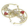 Oro Laminado Large Hoop, Gold Filled Style Nameplate and Heart Design, with White and Garnet Crystal, Diamond Cutting Finish, Golden Finish, 02.380.0080.50