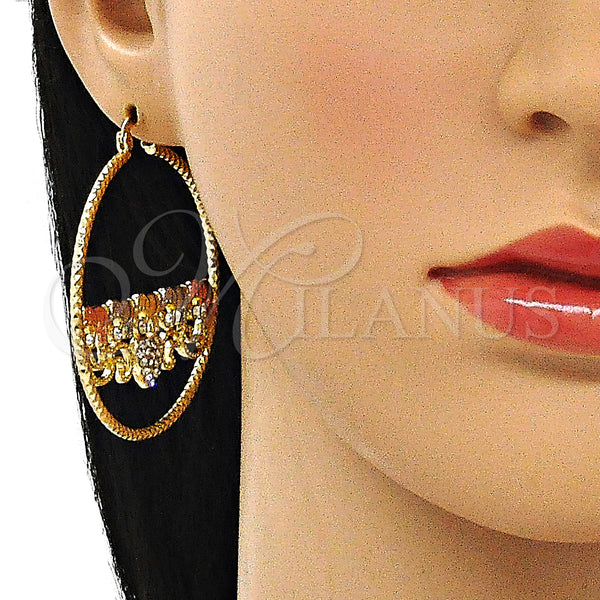 Gold Filled Hoop Earrings — Large Hoop Elephant and Heart Design with White — alternate product view — SKU 143412 | Oro Laminado aretes de aro — Large Hoop Elephant and corazón diseño with blanco — SKU 143412